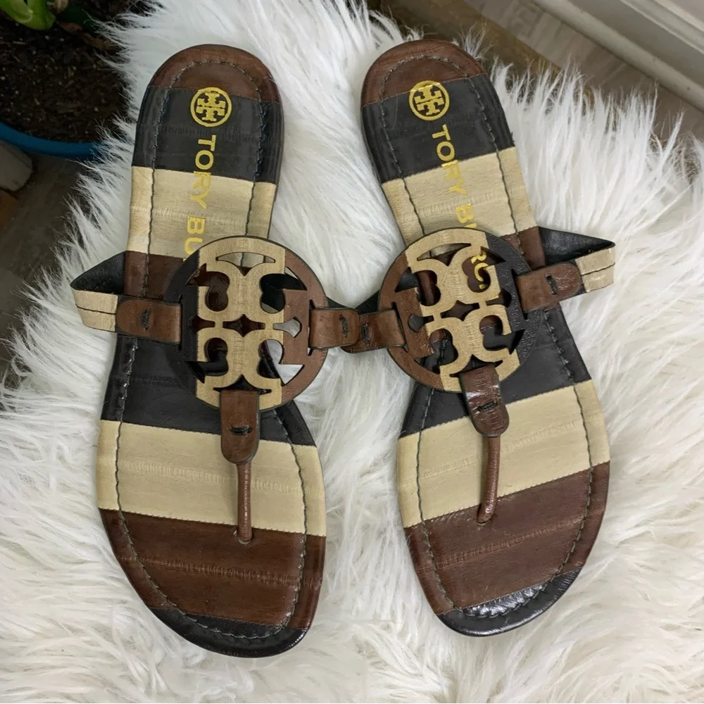 Tory Burch Striped Miller Leather Sandals